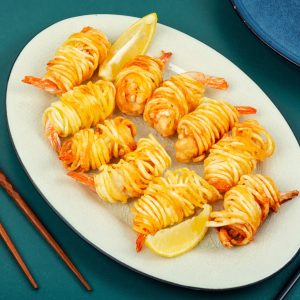 Traškios krevetės apvyniotos bulvių siūlais (250g)