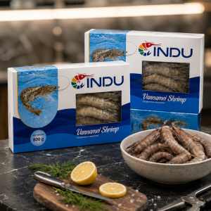 Šaldytos baltakojės krevetės „Indu“ 800 g