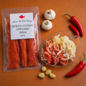 Užkandžių rinkinys – džiovinti kalmarai 500 g + rūkyti vytinti upėtakio ikrai 200 g